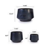 Set of 3 Handmade Black Matte Ceramic Planters - 15/11/9 Inch Modern Pots thumbnail 4