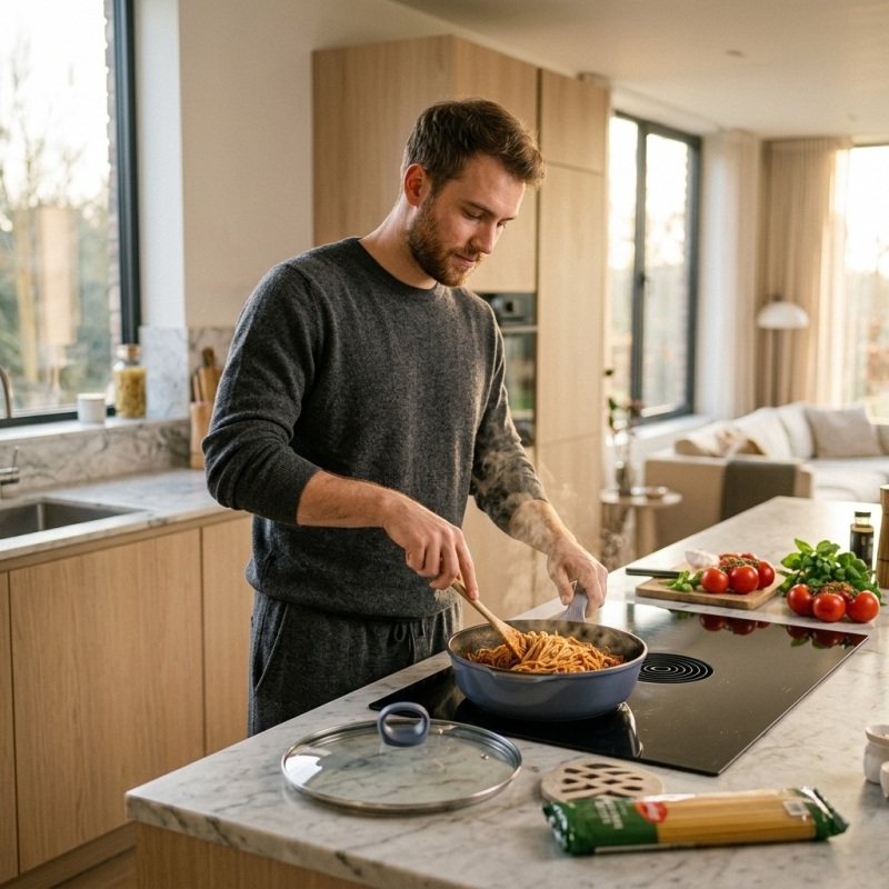 10 inch Low-Smoke Wear-Resistant Integrated Die-Cast Sauté Pan  with Tempered Glass Lid, Compatible with All Stoves - Image 4