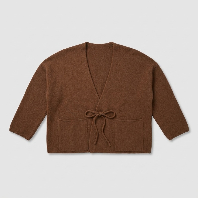 Women's Premium 100% Pure Cashmere Wide Collar Tie-Front Cardigan - Elegant Coffee Brown Luxury Wrap Top - Image 7