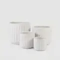 Set of 4 Handmade White Ceramic Ribbed Planters - 6, 8, 10, 12 Inch Sizes 1