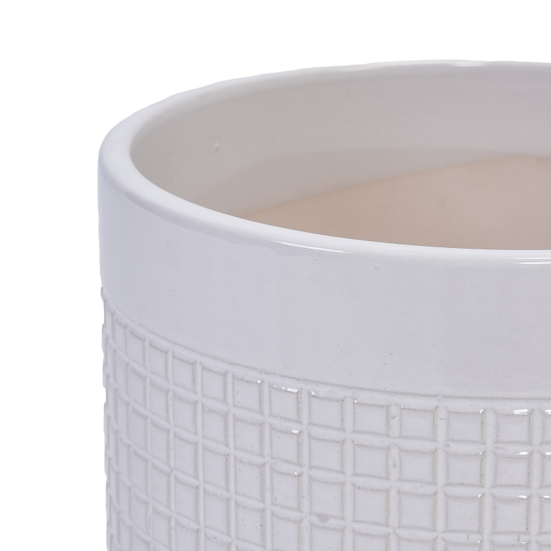 Set of 3 Handmade White Textured Ceramic Planters (5.51"-9.65"), Indoor/Outdoor Pots for Succulents and Herbs - Image 3