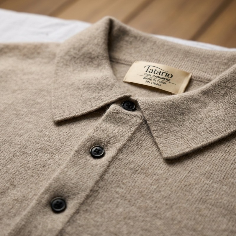 Men's 100% Pure Cashmere Long-Sleeve Polo Shirt - Image 4
