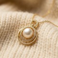 14K Gold Plated Double Loop Rhinestone Pearl Necklace, 9.68mm, 19in 7