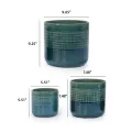 Set of 3 Handmade Green Glazed Ceramic Planters, 10/8/6", Square Grid Design 3