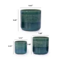 Set of 3 Handmade Green Glazed Ceramic Planters, 10/8/6", Square Grid Design 3