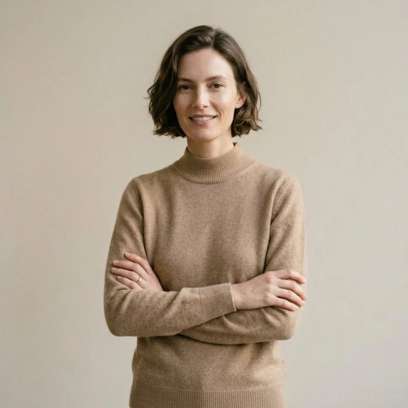 Women's 100% Pure Cashmere Mock Neck Sweater - Camel, Classic Fit - Main Image
