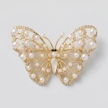 14K Gold Butterfly Brooch with Rhinestones and Pearls, Hollow Out Design, 3.6-6.0mm 1