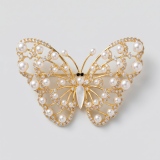 14K Gold Butterfly Brooch with Rhinestones and Pearls, Hollow Out Design, 3.6-6.0mm thumbnail 1