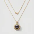 Black Pearl Halo Necklace, 11mm, 18 in, 18K Gold Plated 1