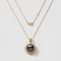 Black Pearl Halo Necklace, 11mm, 18 in, 18K Gold Plated 1