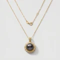 Black Pearl Halo Necklace, 11mm, 18 in, 18K Gold Plated 1