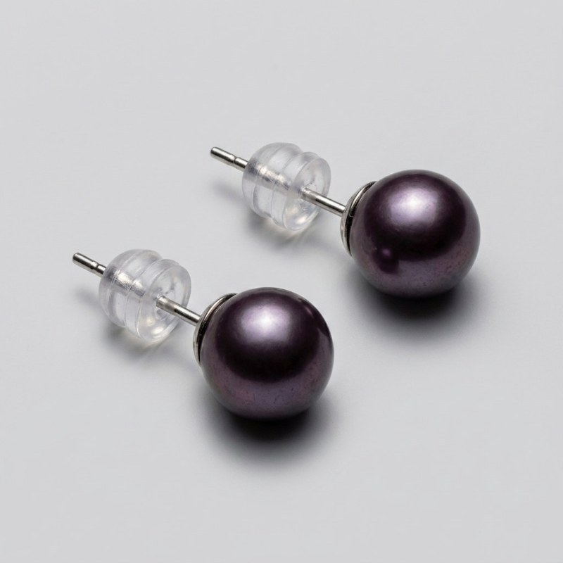 Enchanting Purple Pearl Stud Earrings 8.3mm S925 Sterling Silver Minimalist Elegant - Image 7