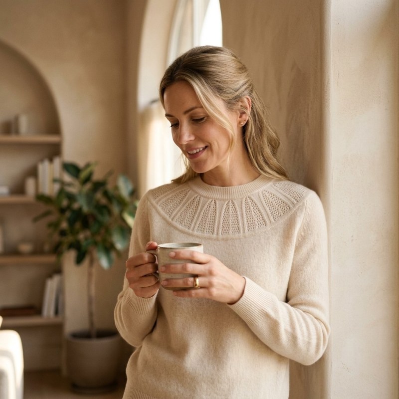 Women's 100% Pure Cashmere Cut-out Crewneck Sweater - Image 4