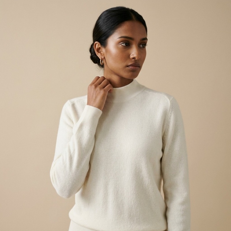 Women's 100% Cashmere Minimalist Mock Neck Sweater - Image 2