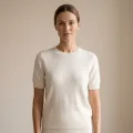 Women's 100% Pure Cashmere Short-Sleeve Sweater - Ivory White, Ultra-Light, Soft 1