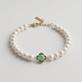 Four-Leaf Clover Pearl Bracelet, 6.8-6.10mm, 6in+2.5in Adjustable, 14K Gold Plated 1