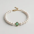 Four-Leaf Clover Pearl Bracelet, 6.8-6.10mm, 6in+2.5in Adjustable, 14K Gold Plated 1