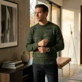 Tatario Men's 100% Pure Cashmere Thickened Crew Neck Sweater - Light Dark Green, Luxurious & Warm 2