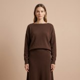 Premium Women's Cashmere A-Line Maxi Skirt - Elegant Coffee Brown, Size L thumbnail 7