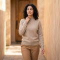 Women's 100% Cashmere Mock Neck Sweater - Light Heather Gray Classic Fit 3