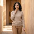 Women's 100% Cashmere Mock Neck Sweater - Light Heather Gray Classic Fit 3