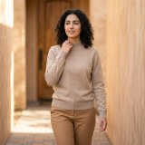 Women's 100% Cashmere Mock Neck Sweater - Light Heather Gray Classic Fit thumbnail 3
