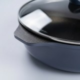12 inch Die-Cast Deep Frying Pan, Low Smoke & Wear-Resistant, with Tempered Glass Lid, Compatible with All Cooktops thumbnail 2