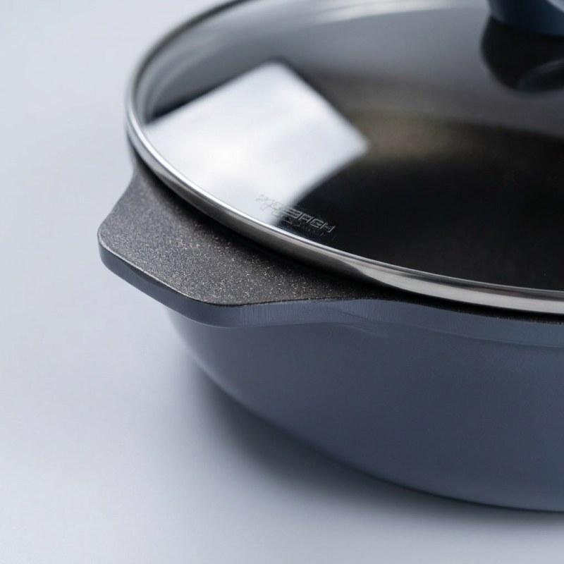 12 inch Die-Cast Deep Frying Pan, Low Smoke & Wear-Resistant, with Tempered Glass Lid, Compatible with All Cooktops - Image 2