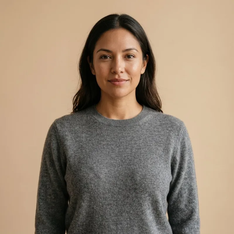 Women's 100% Pure Cashmere Sweater - Heather Gray, Low Neck, Basic Style - Main Image