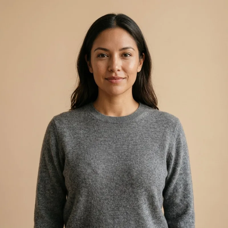 Women's 100% Pure Cashmere Sweater - Heather Gray, Low Neck, Basic Style - Main Image