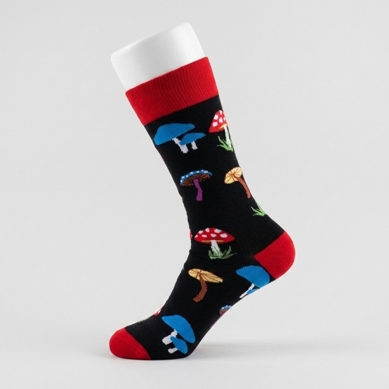 Colorful Mushroom Novelty Crew Socks - Unisex One Size, Premium Cotton Blend - Main Image