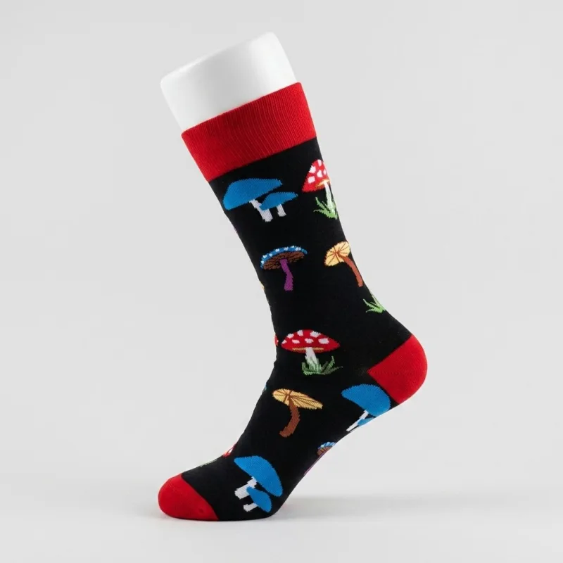 Colorful Mushroom Novelty Crew Socks - Unisex One Size, Premium Cotton Blend - Main Image