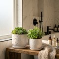 Handmade White Glossy Ceramic Planter Set of 2, 6" & 8", Leaf Design 2