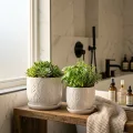 Handmade White Glossy Ceramic Planter Set of 2, 6" & 8", Leaf Design 2