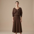 Premium Women's Cashmere A-Line Maxi Skirt - Elegant Coffee Brown, Size L 3