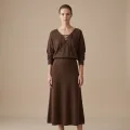 Premium Women's Cashmere A-Line Maxi Skirt - Elegant Coffee Brown, Size L 3