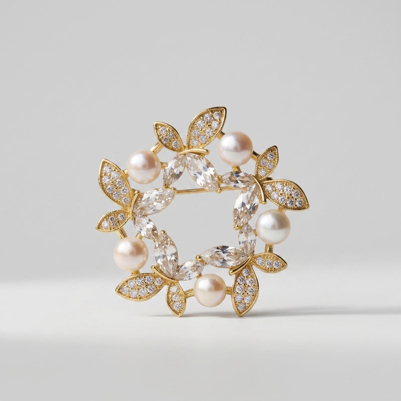 Butterfly Wreath Pearl Brooch 5.78mm - Main Image