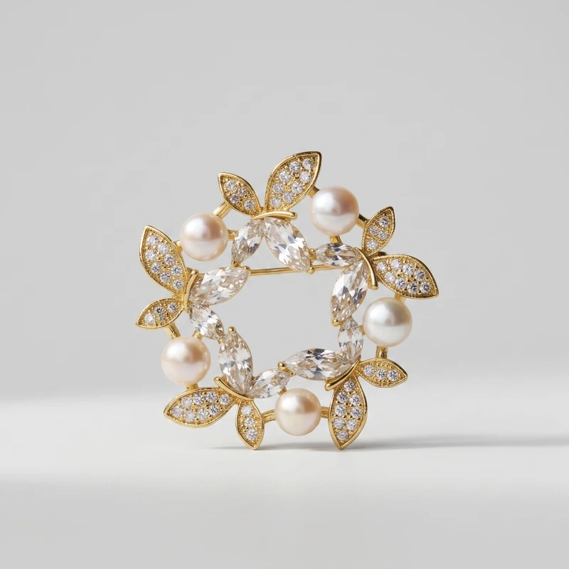 Butterfly Wreath Pearl Brooch 5.78mm - Main Image
