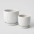Handmade White Glossy Ceramic Planter Set of 2, 6" & 8", Leaf Design 1