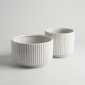 Minimalist Handmade Ceramic Planter Set of 2 - White Striped Modern Decorative Pots 1