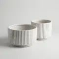 Minimalist Handmade Ceramic Planter Set of 2 - White Striped Modern Decorative Pots 1