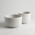 Minimalist Handmade Ceramic Planter Set of 2 - White Striped Modern Decorative Pots 1