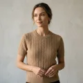 Women's 100% Pure Cashmere Classic Cable Knit Short-Sleeve Sweater 4