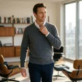 Men's 100% Pure Cashmere V-Neck Sweater - Premium Charcoal Grey Pullover 3