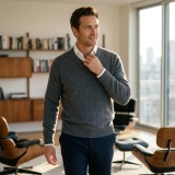 Men's 100% Pure Cashmere V-Neck Sweater - Premium Charcoal Grey Pullover thumbnail 3