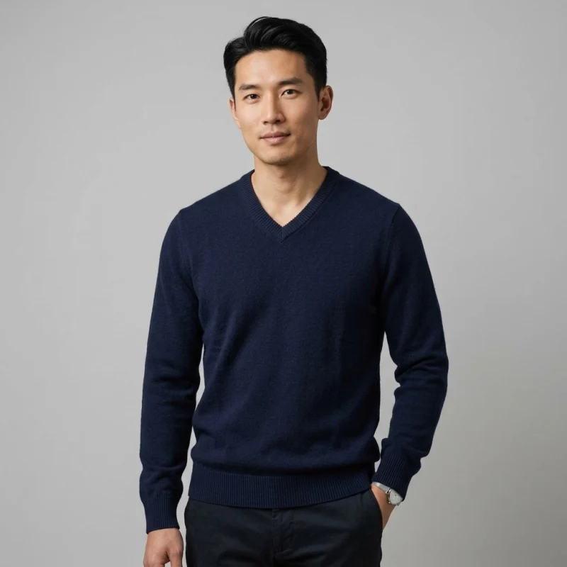 100% Pure Cashmere Men's V-Neck Sweater - Main Image
