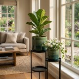 Set of 3 Handmade Green Glazed Ceramic Planters, 10/8/6", Square Grid Design thumbnail 2