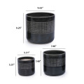 Handmade Black Glazed Ceramic Planter Set of 3 with Drainage Holes 5