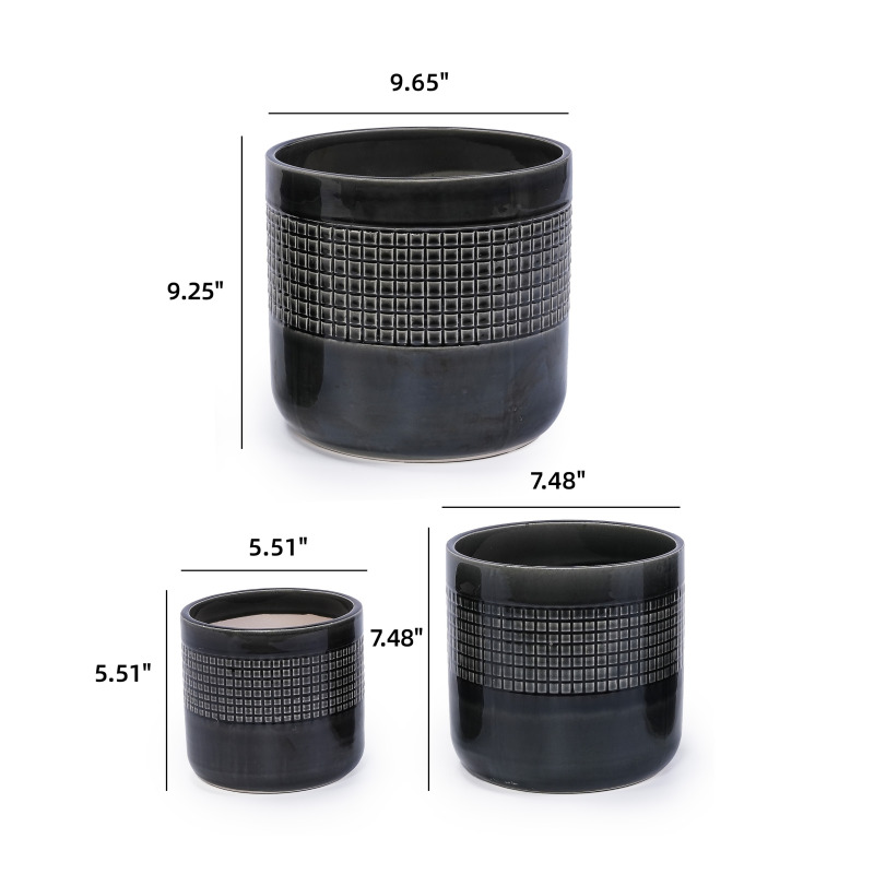 Handmade Black Glazed Ceramic Planter Set of 3 with Drainage Holes - Image 5