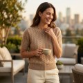Women's 100% Pure Cashmere Classic Cable Knit Short-Sleeve Sweater 3